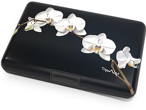 TopMost RFID-blockierendes Aluminiumetui für Damen und Herren – Fächer für 12 Karten und Rechnungen, Orchidee, Small, Karten- und Geldscheinfächer