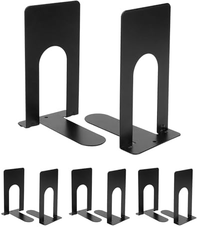 QWORK® 4 Paires Serre-Livres pour étagères, Serre Livres métal, Noir, 130mm, pour Bureau, Livres de bibliothèque, Fournitures Scolaires