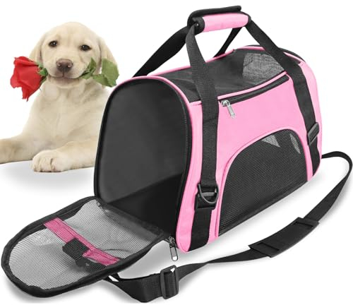 Transporteur de Voyage pour Animaux de Compagnie, pour Chat et Chien, Côté Souple, Portable, avec Fermeture éclair, Pliable, pour Chiot, Chaton (M - 47x27x28 CM for Max 5KG Pet, Rose)