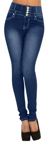 Damen Jeans High Waist Stretch Denim Jeanshosen für Damen Skinny Slim Fit Röhrenjeans Bleistiftjean Lässige Pant Strecken Schlank Stylische Hosen (Blau A2, L)