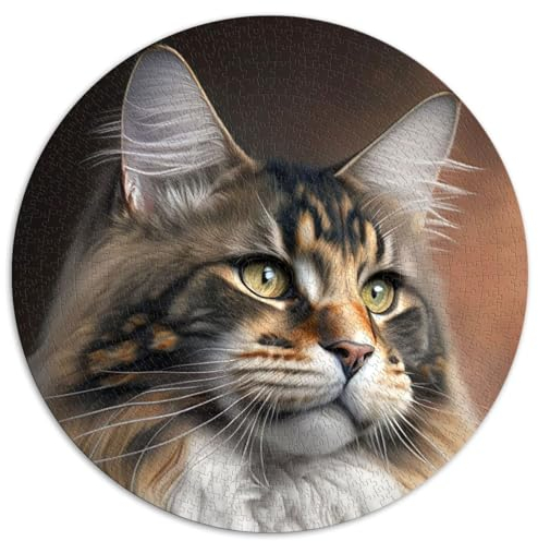 Maine-Coon-Portrait-Puzzle, 1000-teiliges Puzzle für Erwachsene, Premium-Brett aus 100% recyceltem Material für Kinder ab 14 Jahren, mit passendem Poster Quizblatt, 67,5 x 67,5 cm