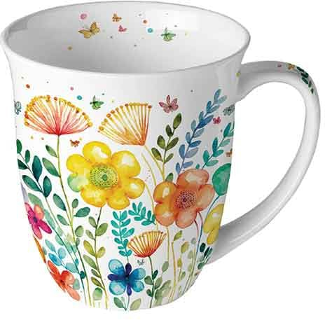 Ambiente Porzellan Tasse ca. 400ml Becher Bone China Mug Für Tee Oder Kaffee Floral Vibrant spring white