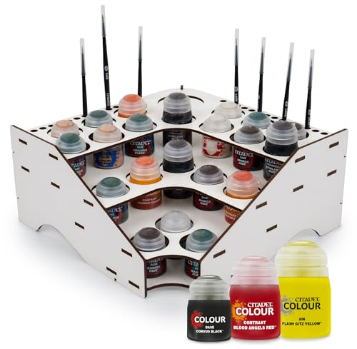 Paint Rack Support de peinture en bois pour modélisme et artistes amateurs – Convient pour Citadel, Vallejo, et plus encore – Idéal pour l'aérographe, les pinceaux et le stockage de la peinture