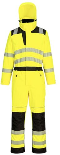 Portwest PW355 Men's Hi Vis Winter Work Overalls Waterproof Rain Coverall Protective Boiler Suit 300D Polyester Durable Stain Resistant Workwear Suit Yellow, XX-Large