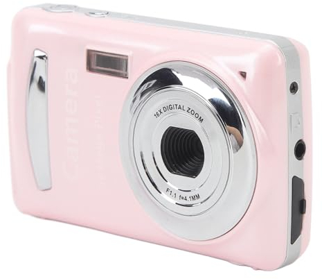 Pocket Digital Camera for Photography, 16MP 1080P HD Compact Point and Shoot Camera with 2.4in Screen, 16X Zoom Auto Focus Small Video Camera for Kids Teens Boys Girls (Pink)