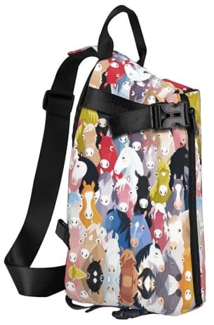 Haocloud Umhängetasche mit Bambus-Vogelmuster, Unisex, leicht, für Reisen, Bunte Cartoon-Pferde., One size