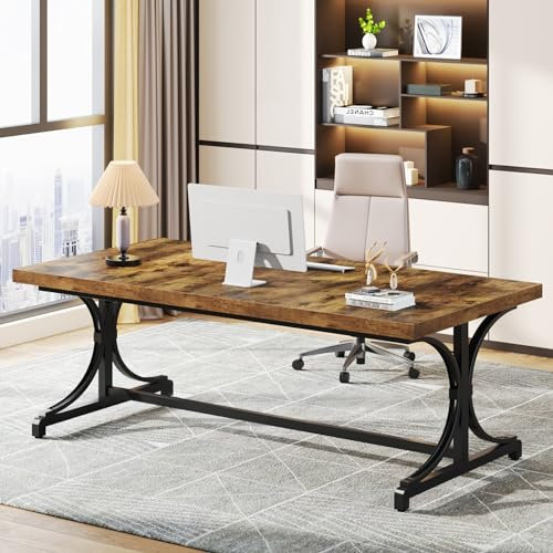 Tribesigns Schreibtisch Computertisch,160 x 80 x 75 cm Modern PC Tisch Bürotisch Arbeitstisch Esstisch mit Metallrahmen für Home Office zu Hause Schreibtische, Konferenztisch, Schwarz & Braun