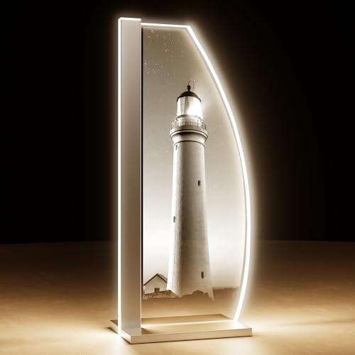 Luverre Tischlampe | LED-Leuchte | Glas-Leuchte mit Gravur für Nachttisch, Kommode, Wohnzimmer | Leuchtturm, Küste, Düne (Lighthouse, Segel | silber)