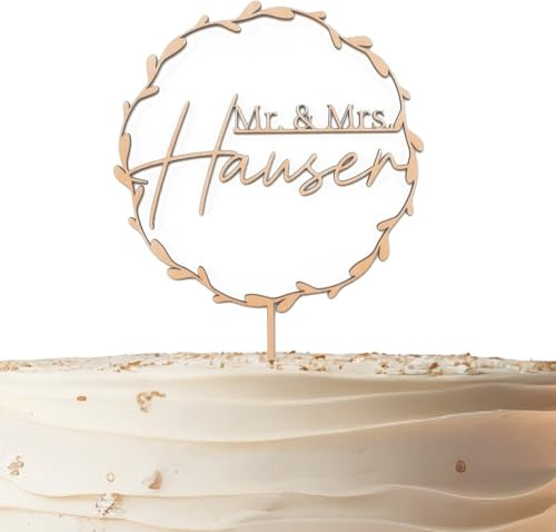 Cake Topper Hochzeit mit Mr. Mrs. und Name personalisiert aus Holz | Hochzeitsdekoration für Torte | Kuchentopper als Hochzeitsgeschenk und Hochzeitsdeko für Kuchen