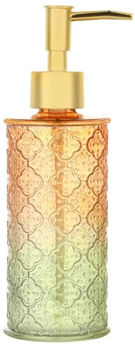 YunNasi Seifenspender Nachfüllbarer Flüssigseifen Spender aus Glas für Geschirrspülmittel Shampoo-Lotion Badezimmerarbeitsplatte Küche Waschküche (OrangeGrüner)