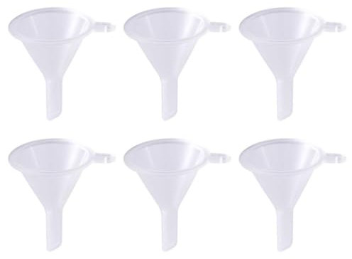 BOWTONG Piccolo imbuto, 6 mini imbuti per riempire piccole bottiglie, piccoli imbuti in plastica per bottiglie da viaggio da laboratorio, trasparente Essen