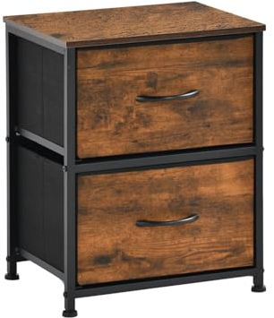 FetiNes Nachttisch für Schlafzimmer, kleine Kommode mit 2 Stoffschubladen, Nachttisch mit Schubladen, Beistelltisch, Nachttischmöbel, Organizer für Gegenstände, Studentenwohnheim – Vintagebraun