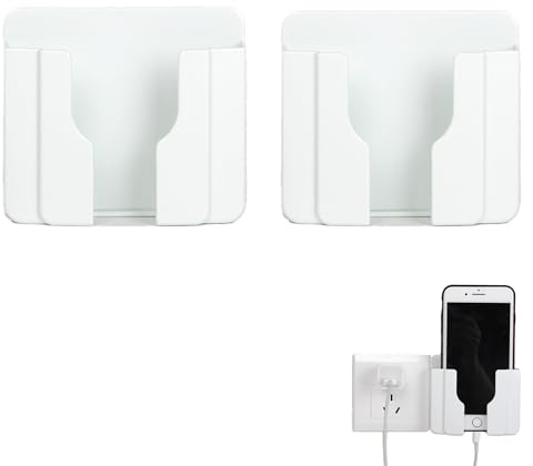 CERFFOOL Halterung Handy-Ladegerät Wand Montiert Handy Ständer Fernbedienungs Aufbewahrungskoffer Wandhalterung für Smartphones Ladekabel Selbstklebende Halter (Weiß x 2 PCS)