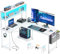 Coleshome Scrivania Gaming con LED e Prese, 135 × 100 cm Scrivania Gaming Angolare Reversibile con Scaffali Portaoggetti, Scrivania Angolare con Borsa Portaoggetti per Giocatori, Bianco