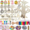 Holzanhänger ostern zum bemalen, 398 Stück Ostern Basteln Kinder set mit Aquarellstift, Strass, Pinsel Pigmente Palette, Osteranhänger Holz für Ostern DIY Kunsthandwerk und Kinder Geschenken