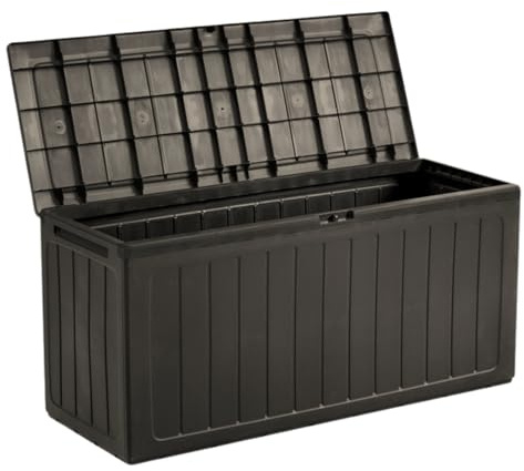 Garden Storage Box Plastic Organizer Outdoor Vertical Boards Lood Bench Large Deck Cushion Organizer Furniture Lid Container Boarde (Umber, 280L)
