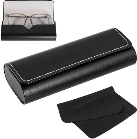PEGRAUFC Brillenetui Hardcase, Premium Lederbrillenbox, Brillen Etui Damen und Herren, Schwarz Brillenetui Box, Tragbare Brillentasche, Harte Brillenetui für Damen Frauen Männer Brillen Sonnenbrille