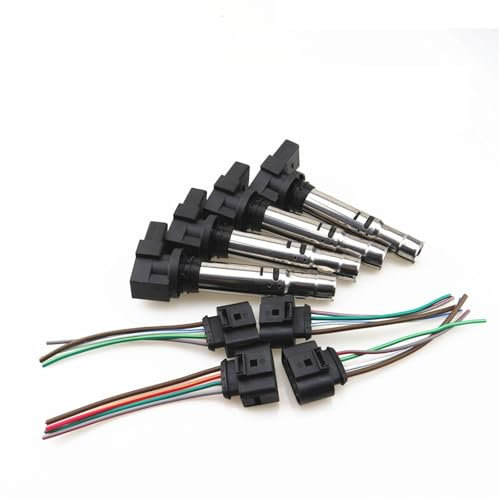 Kfz-Zündspule 4 Sätze Zündkerze Zündspule Kabel/Passend for VW Passat Jetta CC Polo Golf Caddy Beetle Tiguan Touran 036905715F 036905715G Zündspule High Power Performance Elektrospule Ersa