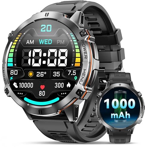 OUKITEL Smartwatch Herren BT13-1000mAh Akku Uhren Herren, 1,73 Zoll AMOLED Display, DA GPT Chat, IP68 Wasserdicht Fitnessuhr mit Herzfrequenz Oxymetrie Schlafüberwachung Kompass (Schwarz)