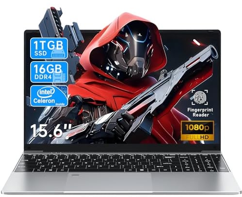NAIKLULU 15.6 Pouces Pc Portable Laptop N5095 Processeur, 16GB RAM 1TB SSD Computer Notebook, Claviers Numériques/Carte TF/Webcam/Pavé Tactile