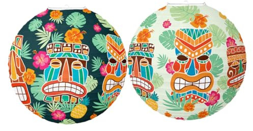 VILLCASE 1 Satz Hawaiianische Papierlaternen Tropisch Hängend Papier Dekorativ Strand Tiki-party-dekorationen Geburtstag Couplet Sommerliche Dekorationen Eisendraht 2 Stück