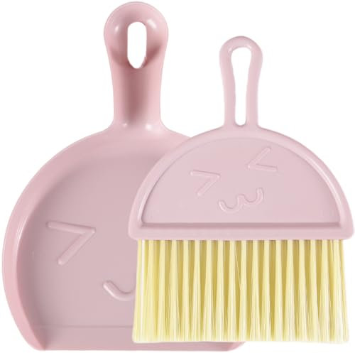 Set di mini scopa e paletta per la pulizia portatile. Perfetto per casa, tavolo, piano di lavoro, divano e tastiera (rosa)