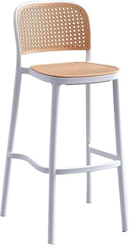 DZYHFCO Barhocker aus Rattan mit Rückenlehnen, stilvolle Kneipenstühle für Küche, Esszimmer und Wohnzimmer, langlebig (weiß)