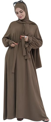 Zofocy Modest Muslim Abaya Damen mit Integriertem Schal Hijab Muslimisch Kleid Solid Einteiler Hoodie Robe