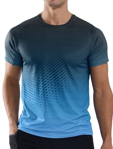 Sport Tshirts Herren Trainingsshirt Atmungsaktiv Laufshirt Funktionsshirt Kurzarm Sportshirt Schnelltrocknend Gym Shirt Farbverlauf Fitness Running Tops