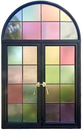 PFCDZDU Vitral para El Hogar, Ventanas Corredizas Arqueadas Empotradas con Manija, Ventana De Privacidad Decorativa De Repuesto para Baño Puerta Principal Hogar(19.7x35.4in(50x90cm))