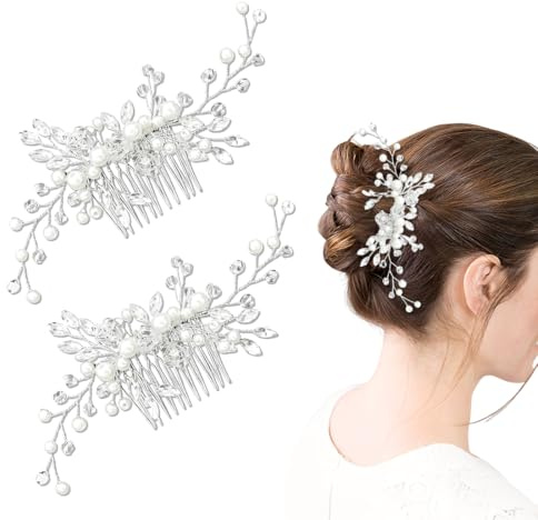 GNALIA Fermaglio Capelli Sposa Argentato Con Cristalli, 2 Pettini Eleganti Per Matrimonio E Occasioni Speciali, Set Completo Per Donne E Ragazze