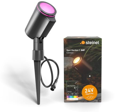 Steinel Gartenstrahler Spot Garden C 24V, inkl. Erdspieß, RGBWW, 16 Mio. Farben, dimmbarer Spotstrahler, App-Steuerung, Plug & Play, IP65