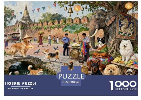 Dogs in Thailand Wooden Jigsaw Puzzle Waterproof 1000 Piece Puzzles for Adults Gifts Impossible Challenging Games