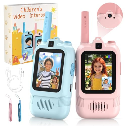 CloudValley Walkie-Talkie Video per Bambini, 2 Pezzi, Doppie Fotocamere, Ricaricabili, Abbinamento uno a uno, Intrattenimento Familiare, Adatto a Bambini Dai 3 Ai 12 anni(Blu/Rosa)