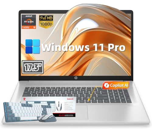 Auphonix HP Laptop aziendale da 17,3, processore AMD Ryzen 5 7430U a 6 core (più veloce di i7-11a generazione), 32 GB di RAM e SSD da 1 TB, Windows 11 Pro, pronto per co-pilota AI, KB