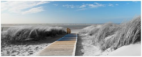 Wallario Küchenrückwand selbstklebend 115 x 50 cm, Motiv: Auf dem Holzweg zum Strand in schwarz-weiß Optik | Spritzschutz abwischbar & pflegeleicht