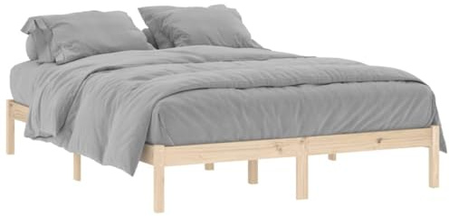 Qnhdfrt Massivholzbett aus unbehandeltem Kiefernholz, Bettgestell inklusive Lattenrost für Matratzen 152x203 cm, Stabiler Bettrahmen mit rustikalem Design für Schlafzimmer