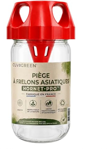 HORNET-PRO™ PIÈGE à Frelons asiatiques et Guêpes, en Verre, Écologique, Sélectif et Réutilisable pour jardins et ruches, fabriqué en France, Cuvigreen™ (x1)