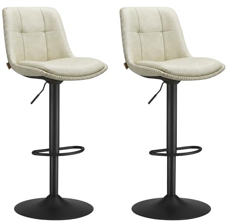 VASAGLE Barhocker 2er Set, höhenverstellbar, drehbar, mit Rückenlehne | Barstühle, Küchenhocker, PU-Bezug, Fußstütze, Esszimmer, Theke, cremeweiß-mattschwarz, MONNI Kollektion LJB095W101