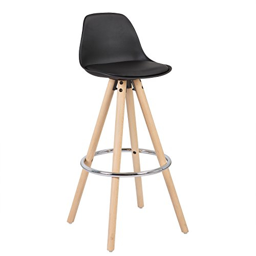 WOLTU 1 x Barhocker 1 Stück Barstuhl aus Kunststoff Holzgestell mit Lehne + Fußstütze Design Stuhl Küchenstuhl optimal Komfort Schwarz