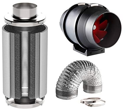 Abluft Set Lüftung 580m³/h mit Premium Aktivkohle Filter 150 x 500 mm 850m³/h Klima Grow