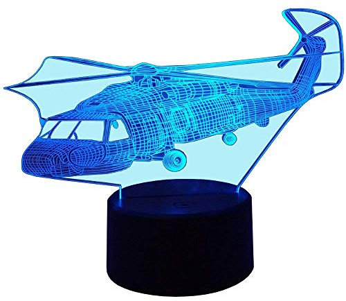 HPBN8 Ltd 3D Hubschrauber Lampe USB Power 7 Farben Amazing Optical Illusion 3D wachsen LED Lampe Formen Kinder Schlafzimmer Nacht Licht