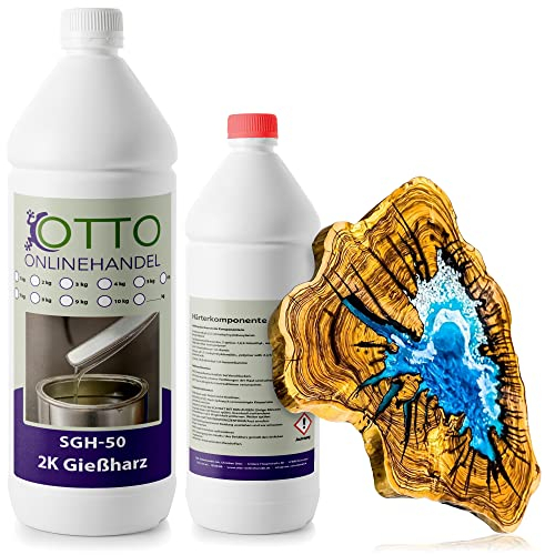 SGH-50 Premium 2K Epoxidharz (1,5 kg) Gießharz glasklar für Modellbau, Holz, Mode, Schmuck & Rivertische | inkl. Härter