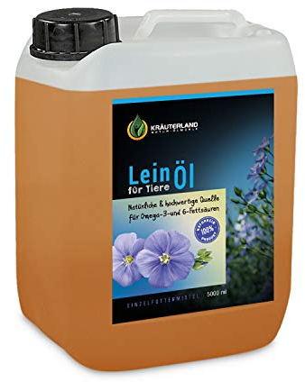 KRÄUTERLAND N A T U R - Ö L M Ü H L E Leinöl für Pferde & Hunde 5 Liter Kanister - Leinsamenöl, kaltgepresst aus erster Pressung direkt vom Hersteller in Premium Qualität