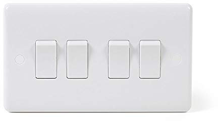 Lieber Silk White 4 Gang Intermediate Light Switch - Curved Edge | Premium White Plastic