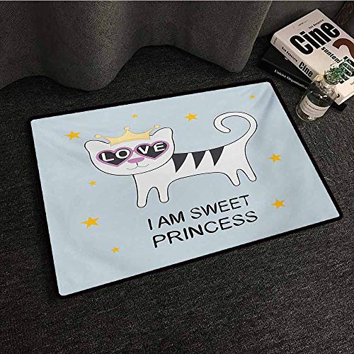 Zzmdear Fußmatte I am a Princess mit Schriftzug Because I am A Princess, handgezeichnet, rutschfest, maschinenwaschbar, Eierschalen-Schwarz / Weiß W24xL35 Color08