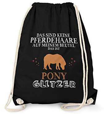 Fashionalarm Turnbeutel - Das sind Keine Pferdehaare - Pony Glitzer | Rucksack Sport-Beutel mit Spruch Geschenk Pferde-Liebhaber Reiten Reitpony, Schwarz One Size