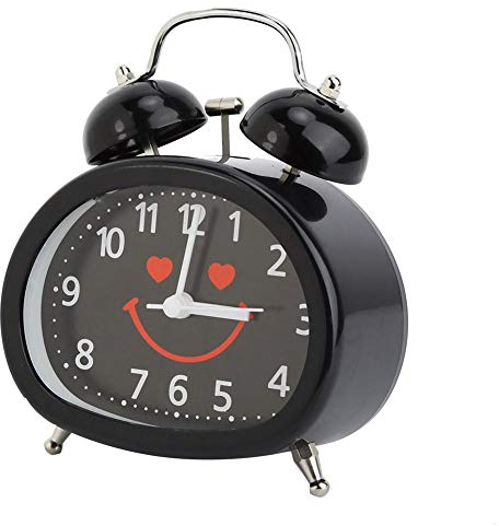 Mumusuki Wecker Niedlich Gesicht Nacht Leuchtende Kinder Wecker Doppelglocke Wecker Nachttisch Student Neuheit Metall Glocke Uhr(Schwarz)