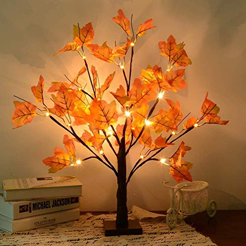 50cm Leuchtbaum Innen Ahorn Lichtlampe Schreibtischbaum Dekorativ 24 LED Lichterbaum Warm Weiss Weihnachten Das Erntedankfest Dekobaum für Zuhause, Party, Geburtstag, Hochzeit