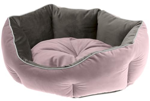 Ferplast Hundekörbchen Hundesofa Katzenbett QUEEN 60 mit Kissen, Kuschelbett für Haustiere, beidseitig nutzbar, weicher Samt, waschbar, 60 x 46 x H 20 cm, rosa